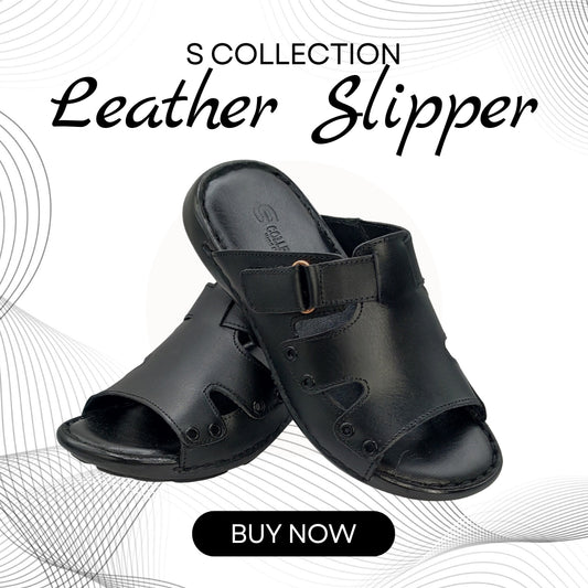 S Collection Handmade Black Leather Slipper