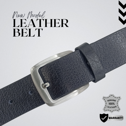 Full Grain Soft Black Leather Belt with Chrome Buckle