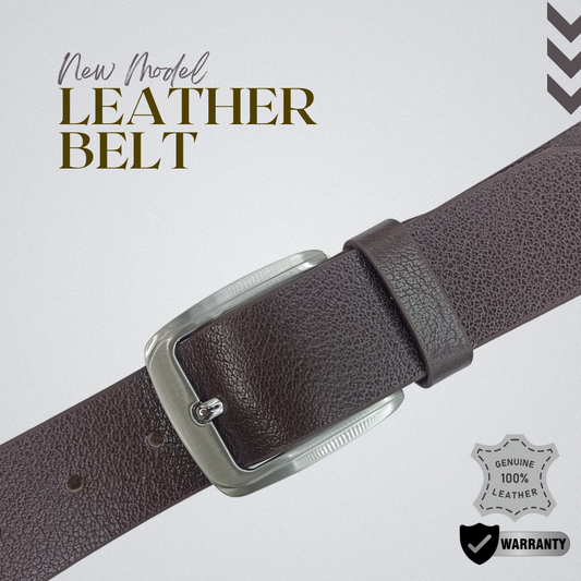 Full Grain Soft Brown Leather Belt with Chrome Buckle