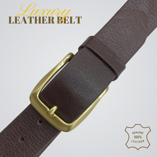 Full Grain Soft Brown Leather Belt with Brass Buckle