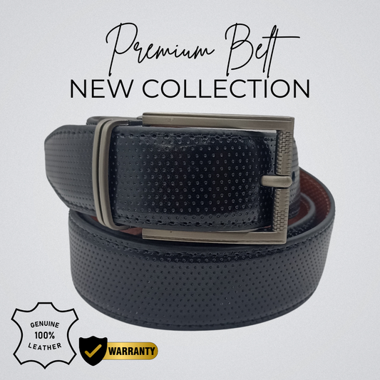 2-in-1 Reversible Leather Belt Needle Texture with Chrome Buckle