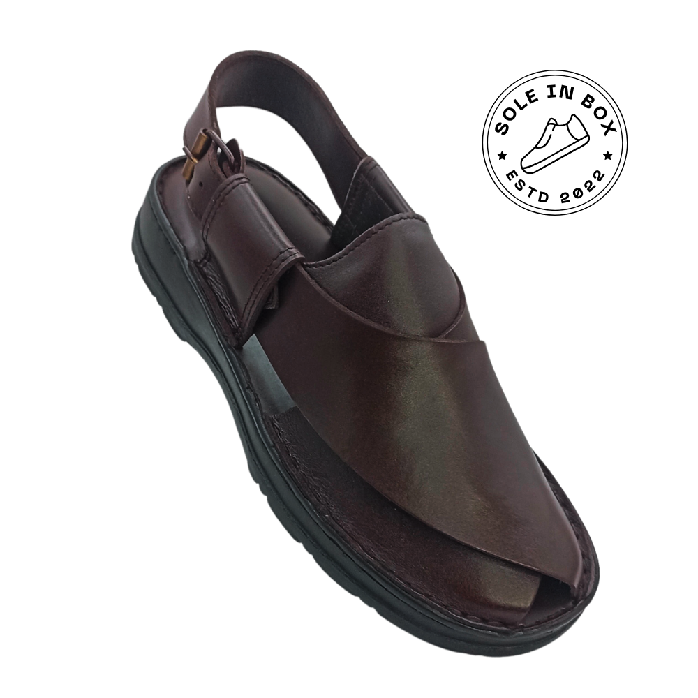 Maker Handmade Pure Leather Brown Peshawari Chappal
