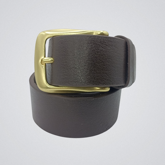 Full Grain Soft Brown Leather Belt with Brass Buckle