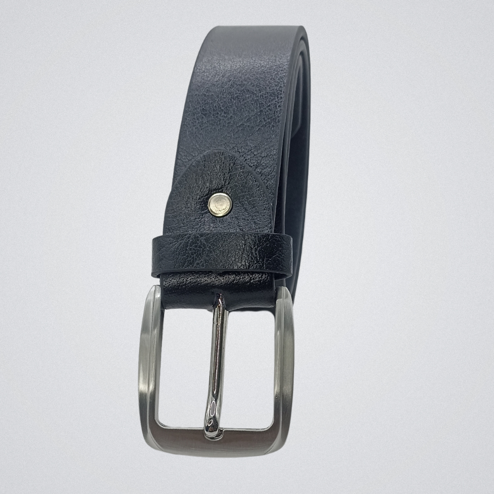 Full Grain Soft Black Leather Belt with Chrome Buckle