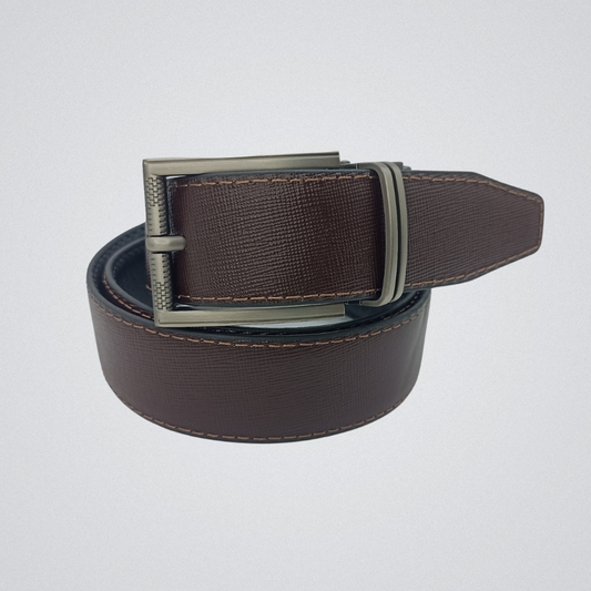 2-in-1 Reversible Leather Belt Sutiano Texture with Chrome Buckle