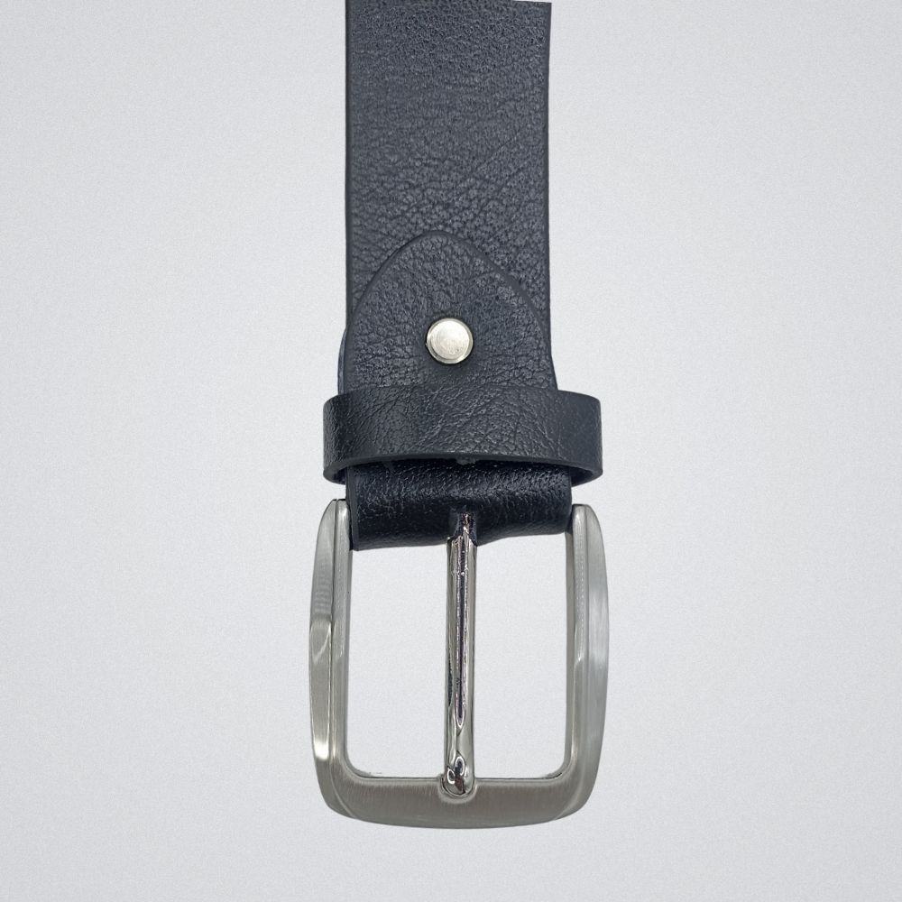 Full Grain Soft Black Leather Belt with Chrome Buckle