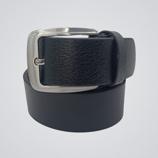 Full Grain Soft Black Leather Belt with Chrome Buckle