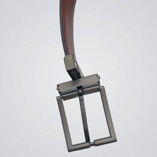 2-in-1 Reversible Leather Belt Needle Texture with Chrome Buckle