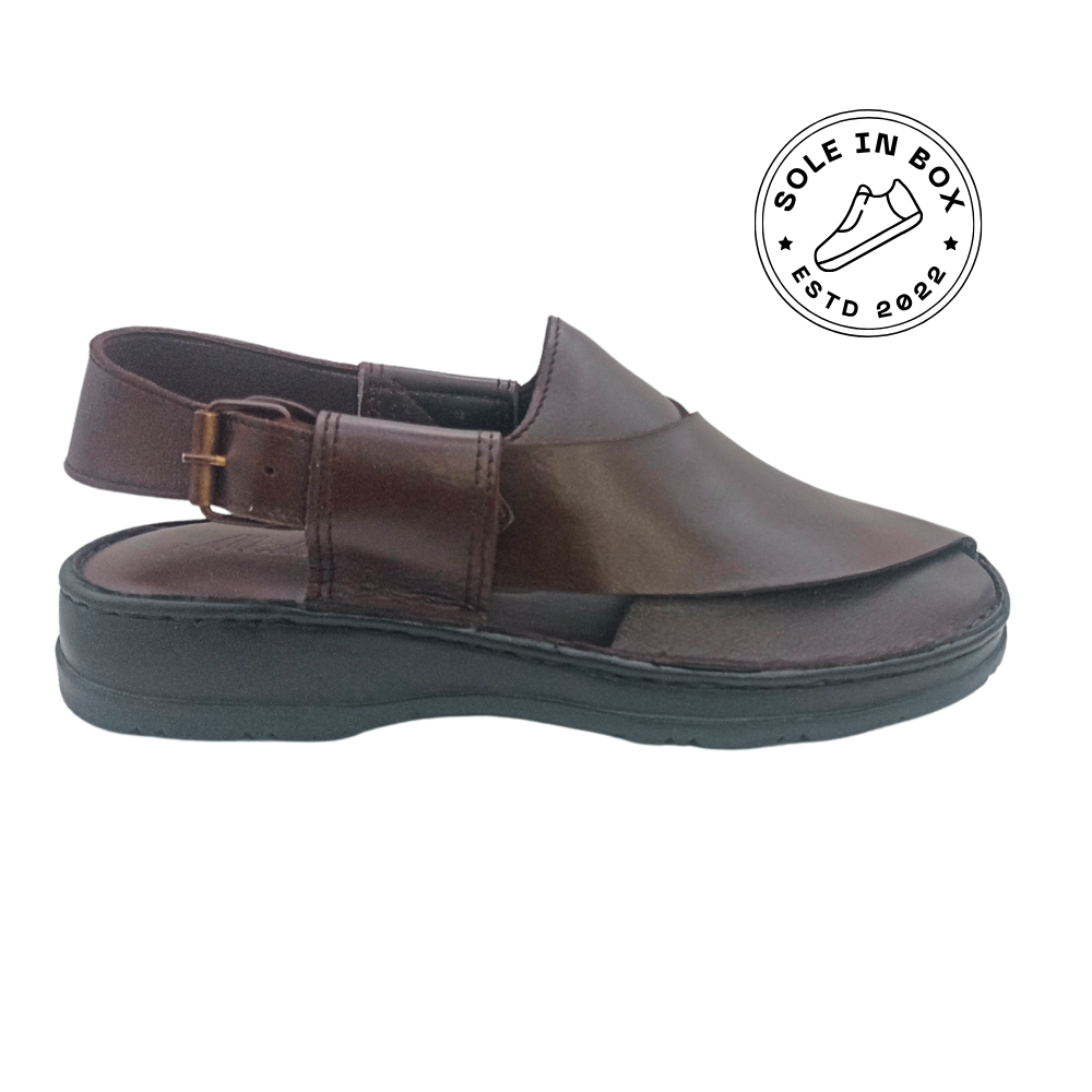 Maker Handmade Pure Leather Brown Peshawari Chappal