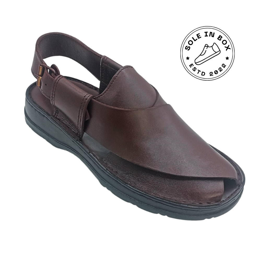 Maker Handmade Pure Leather Brown Peshawari Chappal