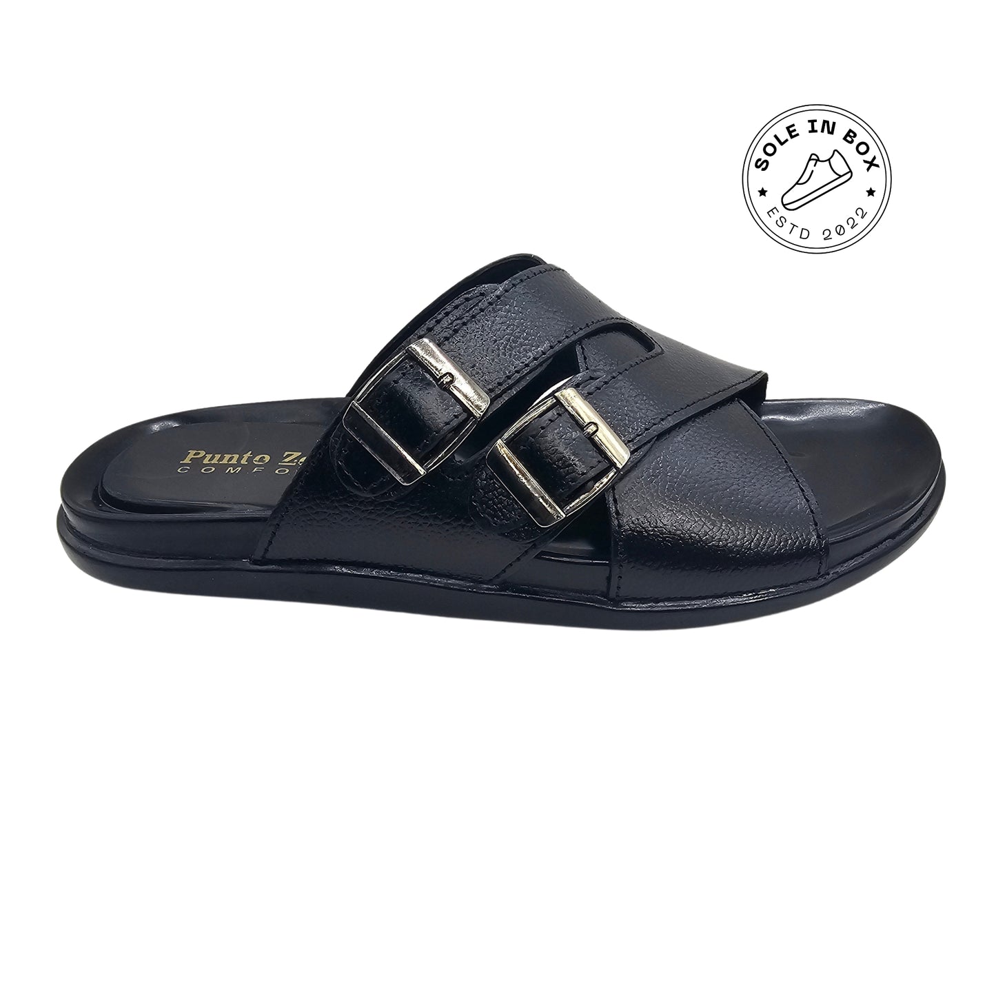 Punto Zero Comfort Medicated Sole Black Leather Slipper