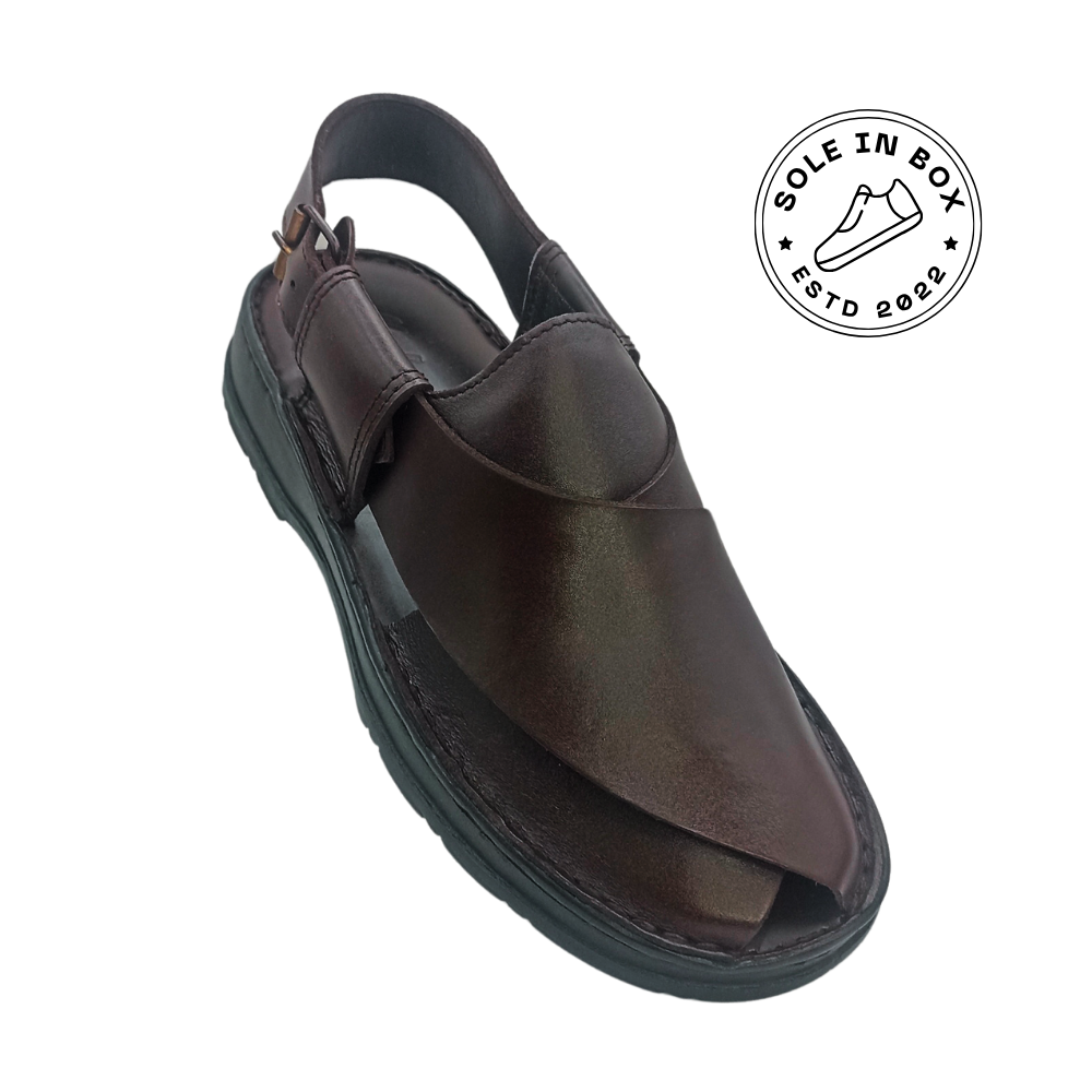 Maker Handmade Pure Leather Brown Peshawari Chappal