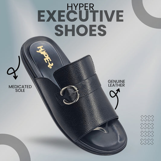 New Hyper Executive Medicated Sole Black Leather Slipper