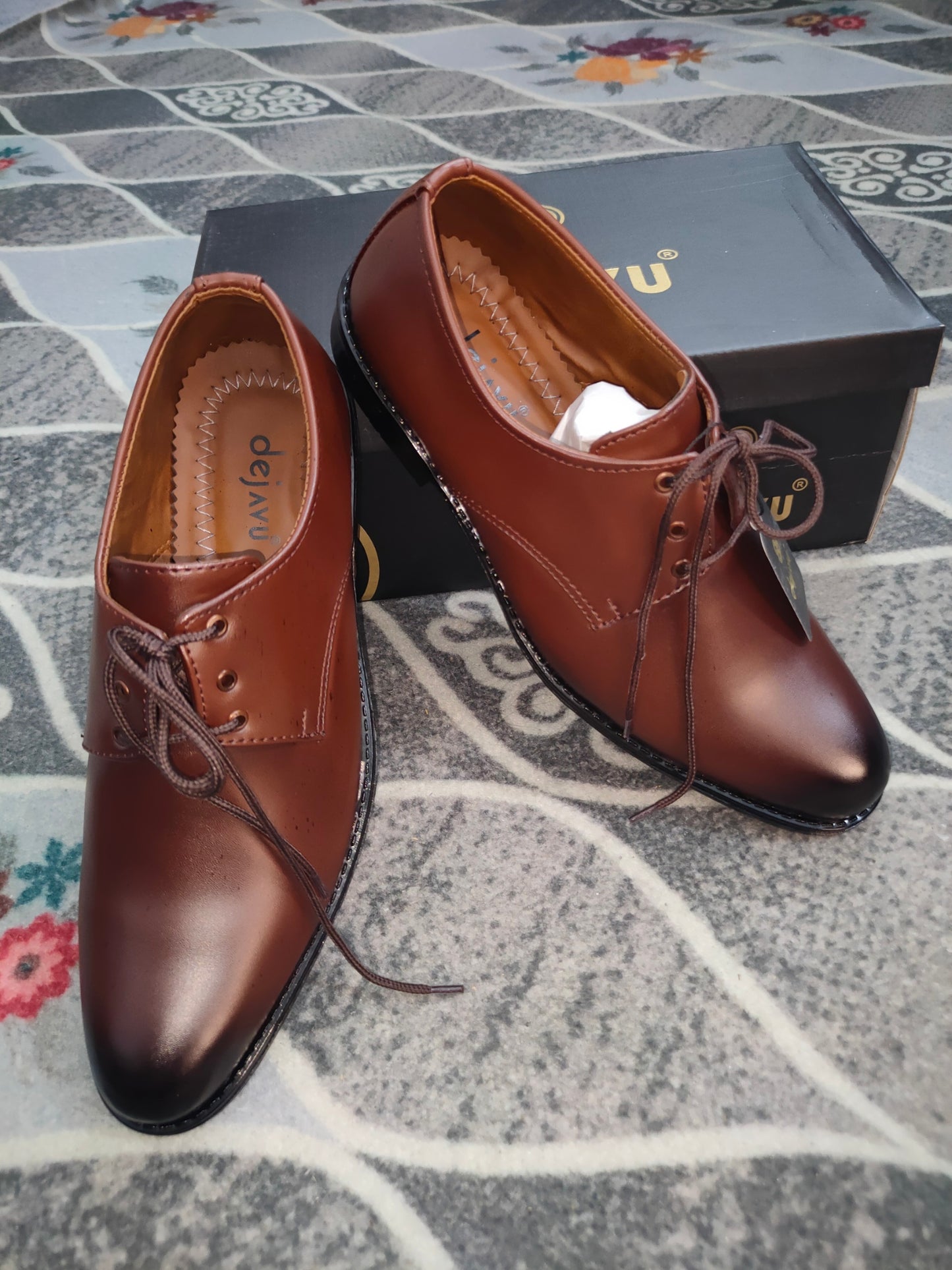 Dejavu Brown Formal Rubber Sole Shoes - Premium Range