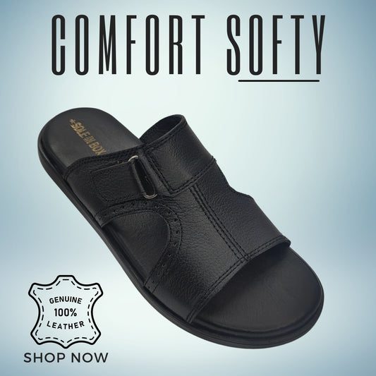 Sole in Box Genuine Black Leather Comfort Softy