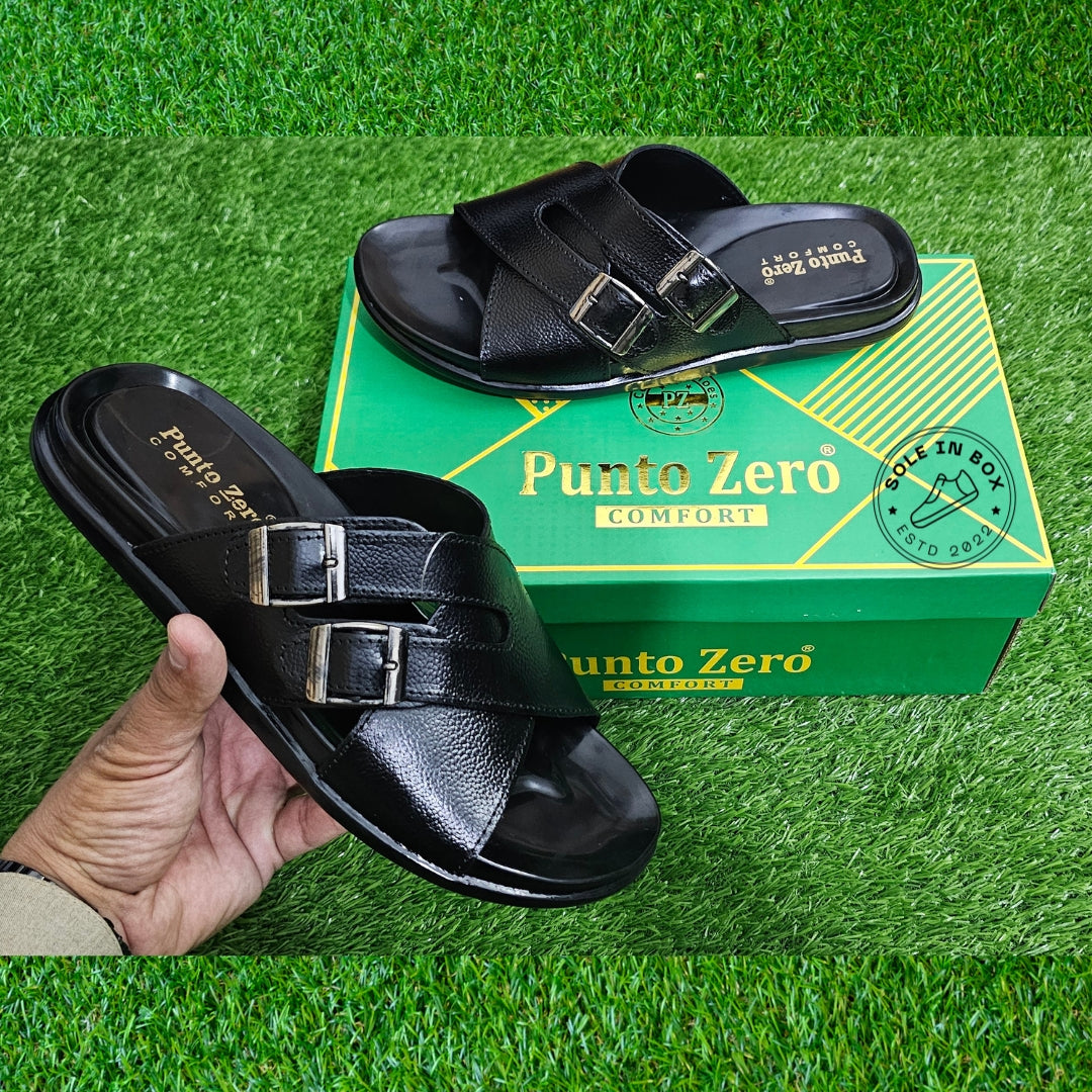 Punto Zero Comfort Medicated Sole Black Leather Slipper