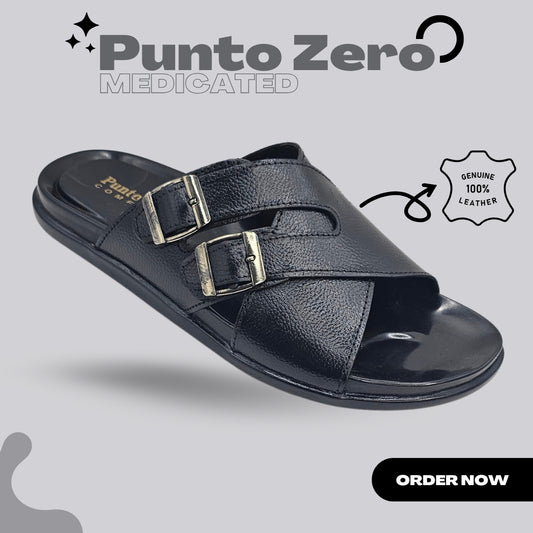 Punto Zero Comfort Medicated Sole Black Leather Slipper
