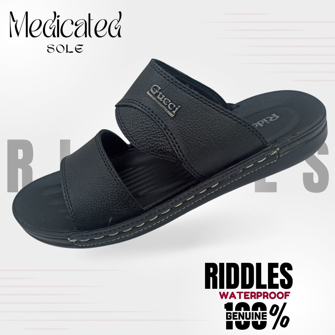 Riddles Medicated Sole Black Leather Waterproof Slipper