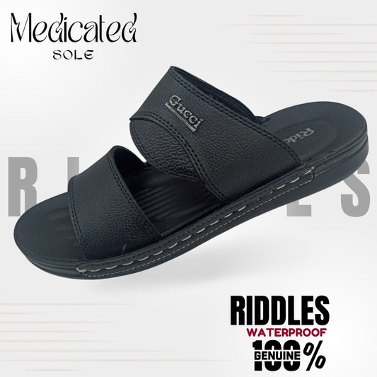 Riddles Medicated Sole Black Leather Waterproof Slipper