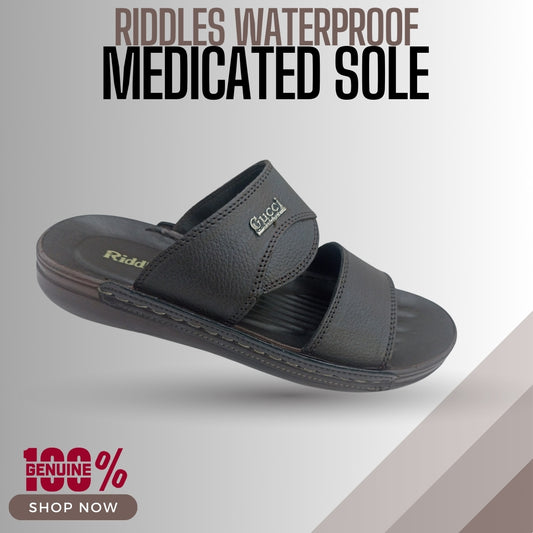 Riddles Medicated Sole Brown Leather Waterproof Slipper