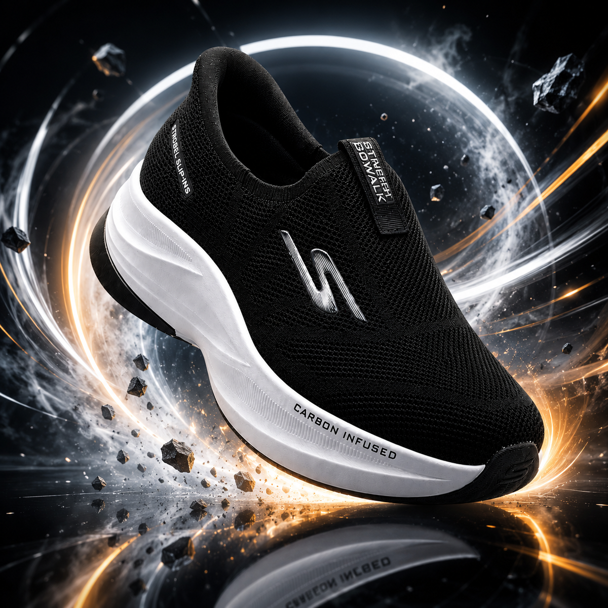 Strobel Max Cushioning Black Imported Slip-Ins Sneakers