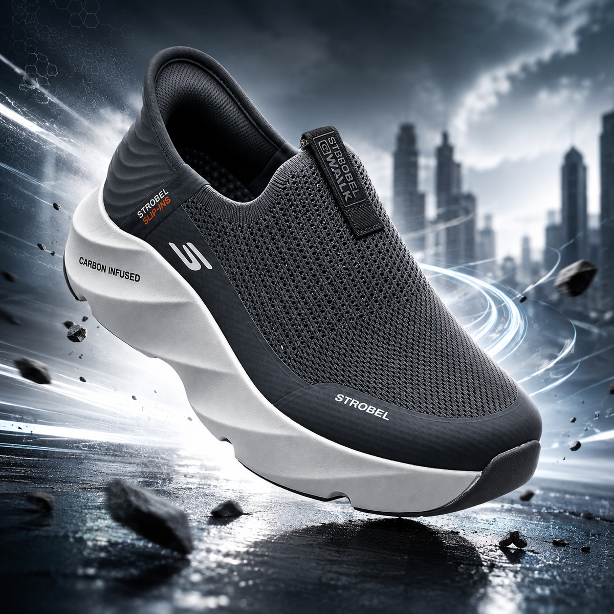 Strobel Max Cushioning Grey Premium Arch Fit Slip-Ins Sneakers